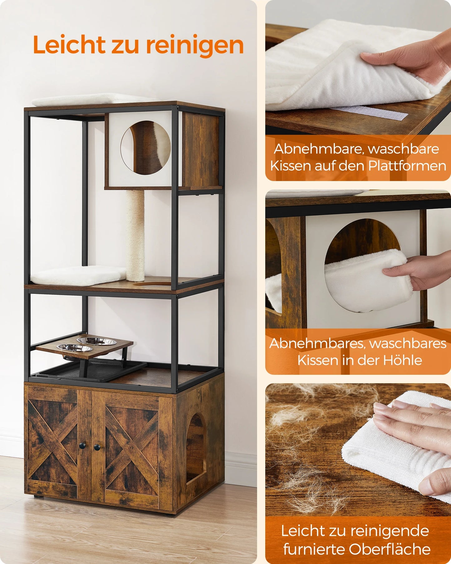 WHselect Royal Cat Mansion – Luxe 4-Lagen Kattenhuis met Krabpaal, Voerplek & Kattenbakruimte (146cm)