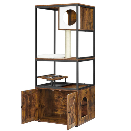 WHselect Royal Cat Mansion – Luxe 4-Lagen Kattenhuis met Krabpaal, Voerplek & Kattenbakruimte (146cm)