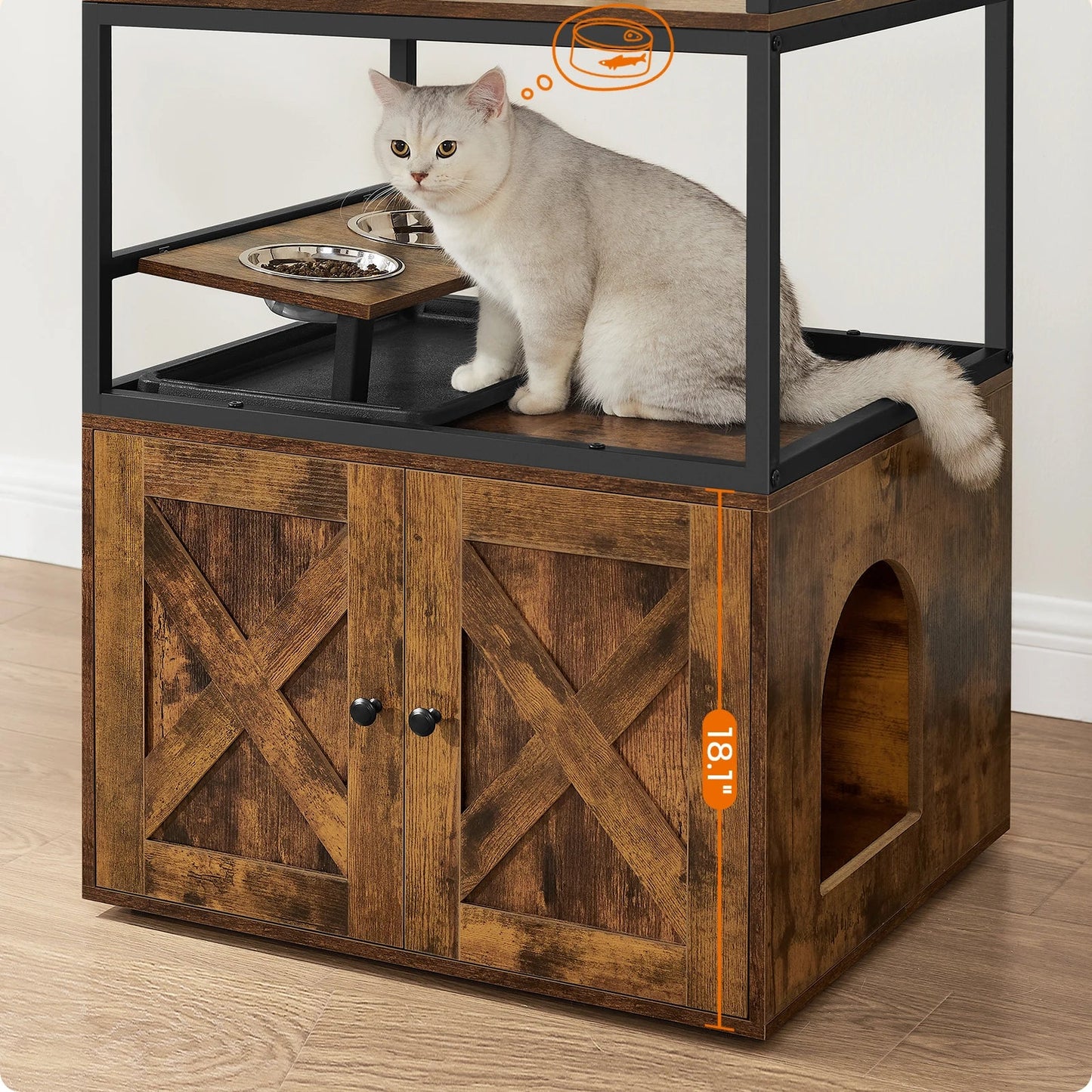 WHselect Royal Cat Mansion – Luxe 4-Lagen Kattenhuis met Krabpaal, Voerplek &amp; Kattenbakruimte (146cm)