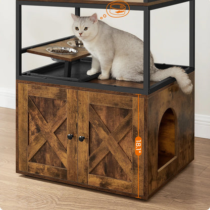 WHselect Royal Cat Mansion – Luxe 4-Lagen Kattenhuis met Krabpaal, Voerplek &amp; Kattenbakruimte (146cm)