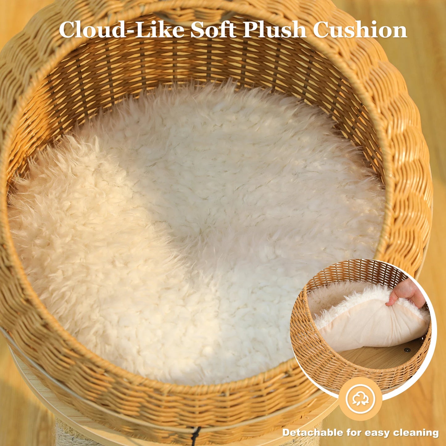 WHselect DinoCat Tower – Unieke Krabpaal met Rattan Kattenhuis & Speelzones (116cm)