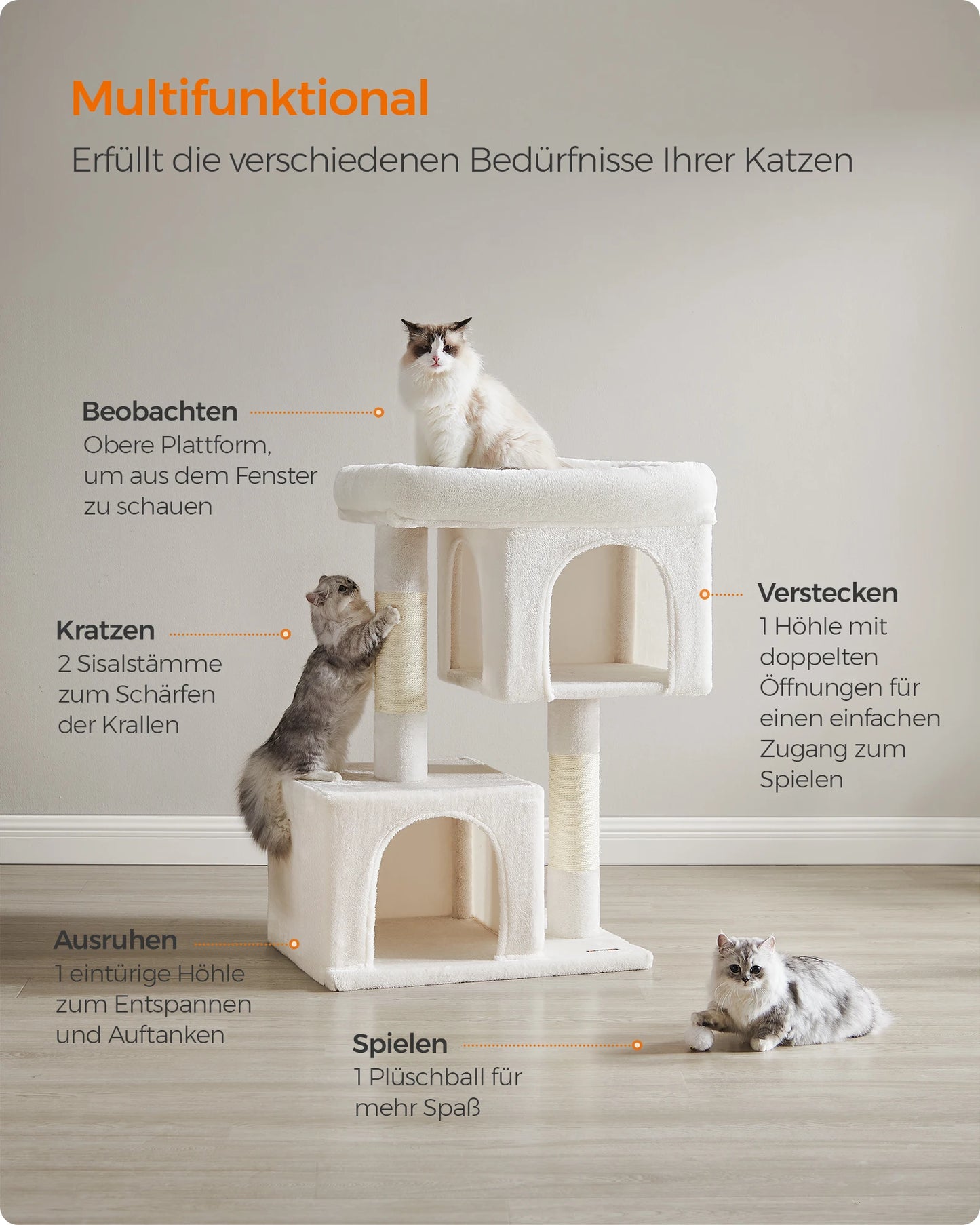 WHselect Comfort Krabpaal – Stabiele Kattenboom met Dubbele Grotten