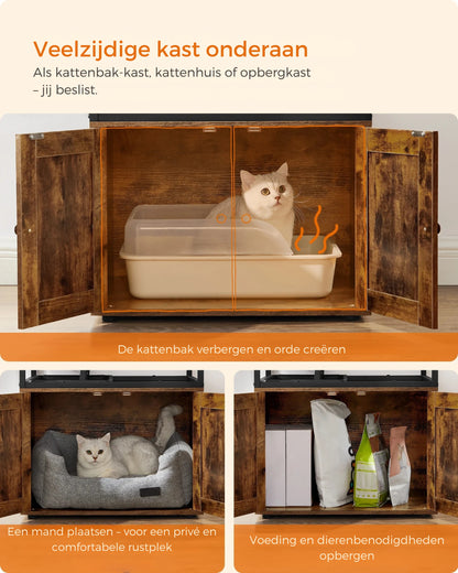 WHselect Royal Cat Mansion – Luxe 4-Lagen Kattenhuis met Krabpaal, Voerplek &amp; Kattenbakruimte (146cm)